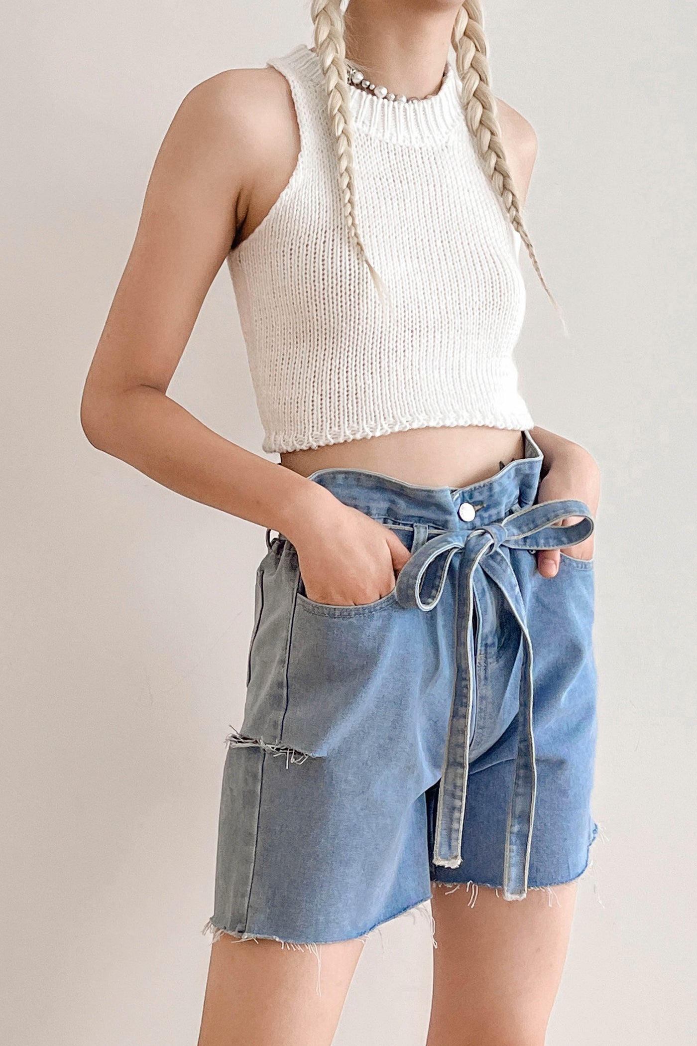 storets.com Luna Paperbag Denim Shorts