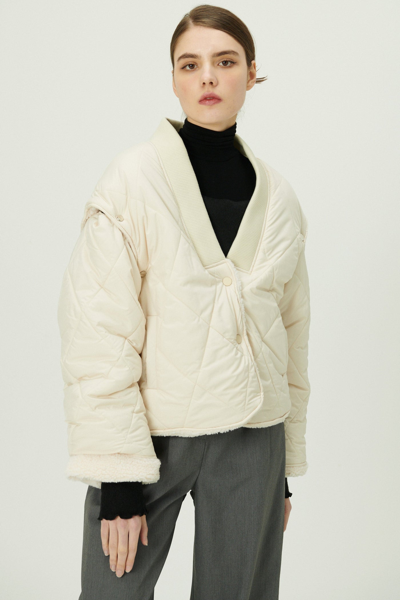 storets.com Eileen Quilted Sherpa Coat w/Detachable Sleeve