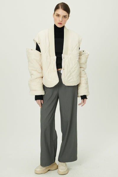 storets.com Eileen Quilted Sherpa Coat w/Detachable Sleeve