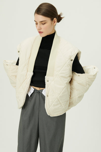 storets.com Eileen Quilted Sherpa Coat w/Detachable Sleeve