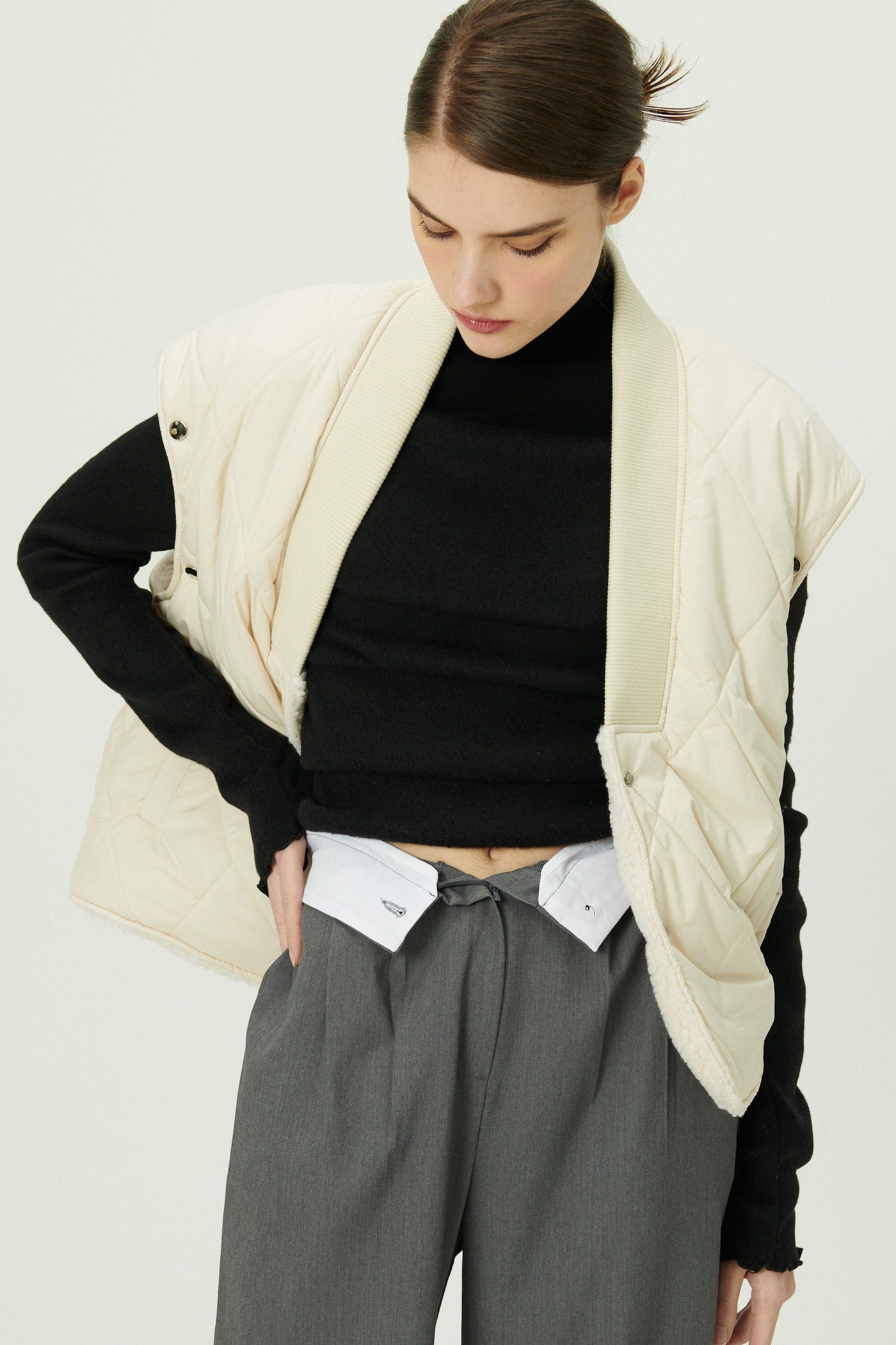 storets.com Eileen Quilted Sherpa Coat w/Detachable Sleeve