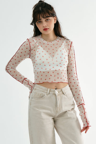 storets.com Avani Bow Printed Mesh Top