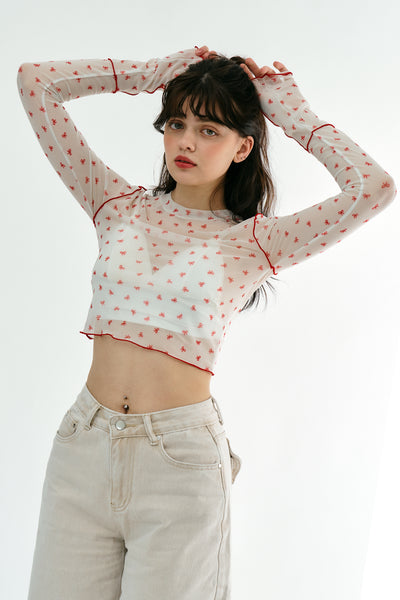 storets.com Avani Bow Printed Mesh Top