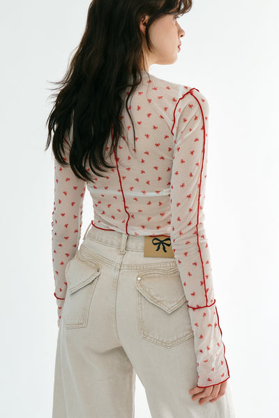 storets.com Avani Bow Printed Mesh Top