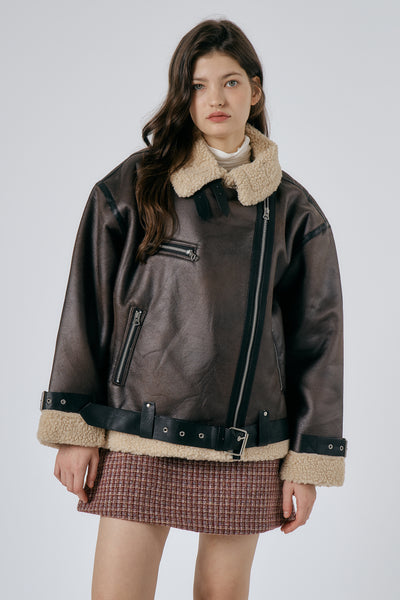 storets.com Celina Shearling Aviator Coat