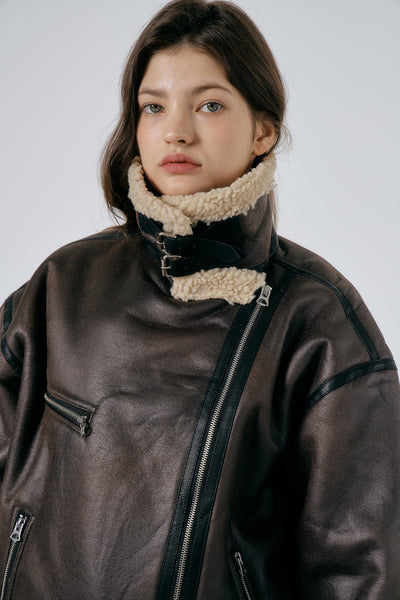 storets.com Celina Shearling Aviator Coat