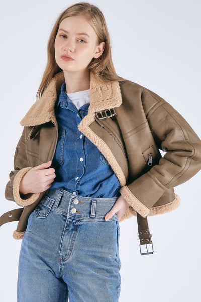 storets.com Dilla Faux Shearling Aviator Jacket