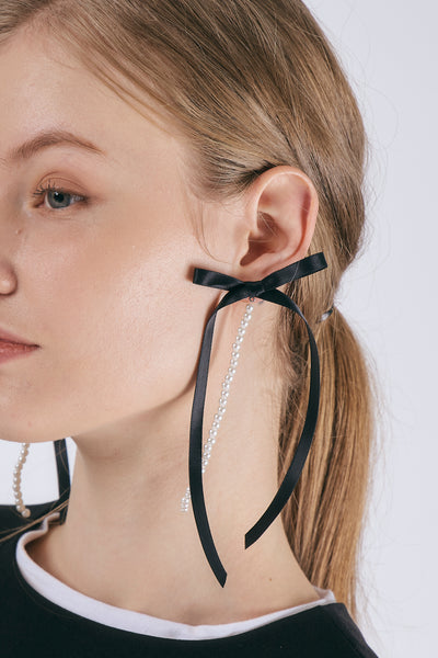 storets.com Faux Pearl Ribbon Earrings