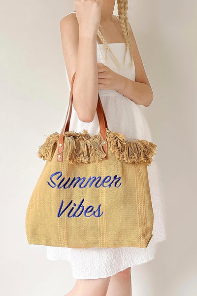 storets.com Lettering Raffia Shoulder Bag
