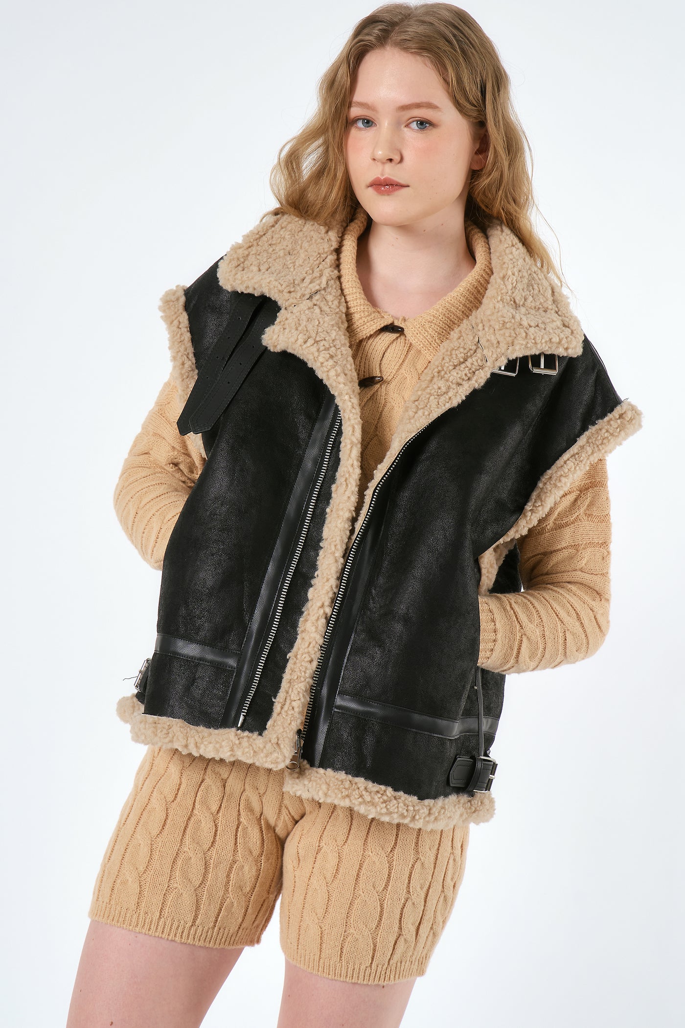 storets.com Maddie Oversized Shearling Vest Coat