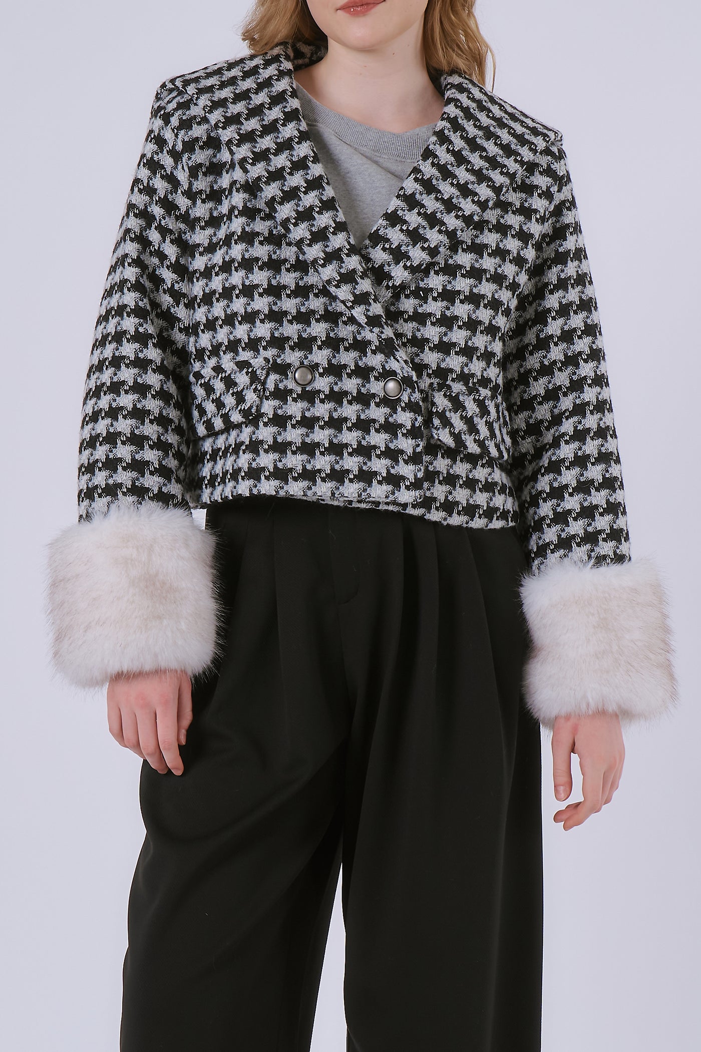 storets.com Poline Faux Fur Houndstooth Jacket