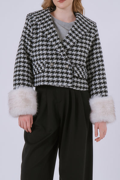 storets.com Poline Faux Fur Houndstooth Jacket