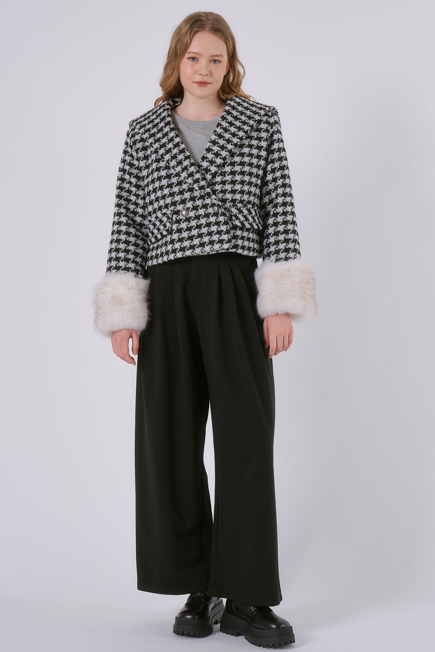 storets.com Poline Faux Fur Houndstooth Jacket