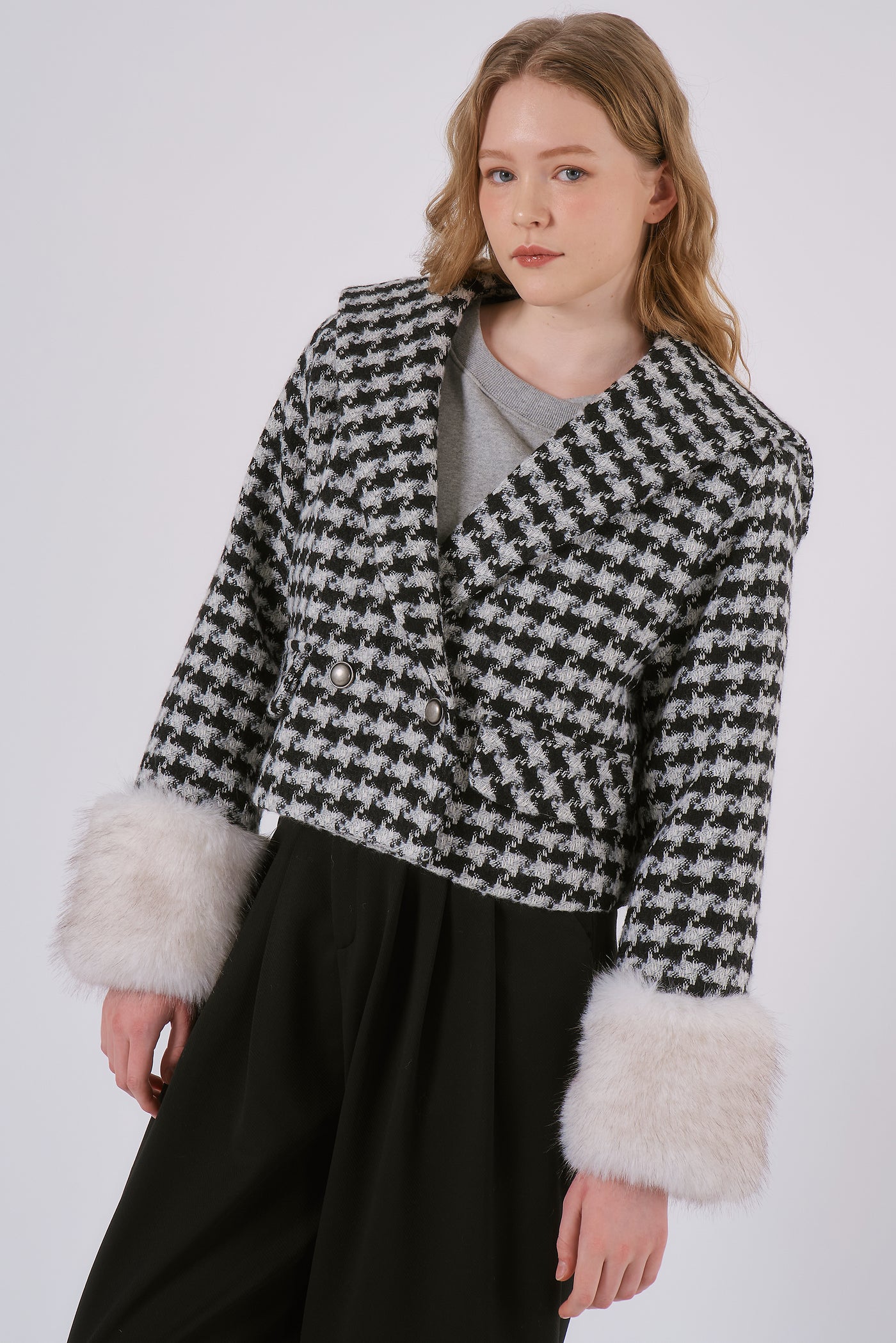 storets.com Poline Faux Fur Houndstooth Jacket