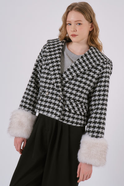 storets.com Poline Faux Fur Houndstooth Jacket