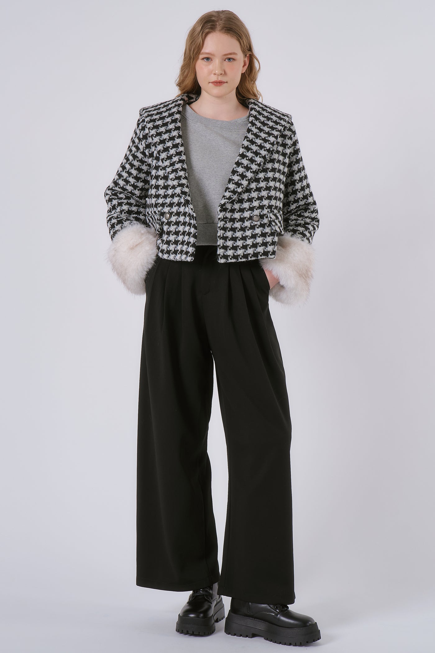 storets.com Poline Faux Fur Houndstooth Jacket