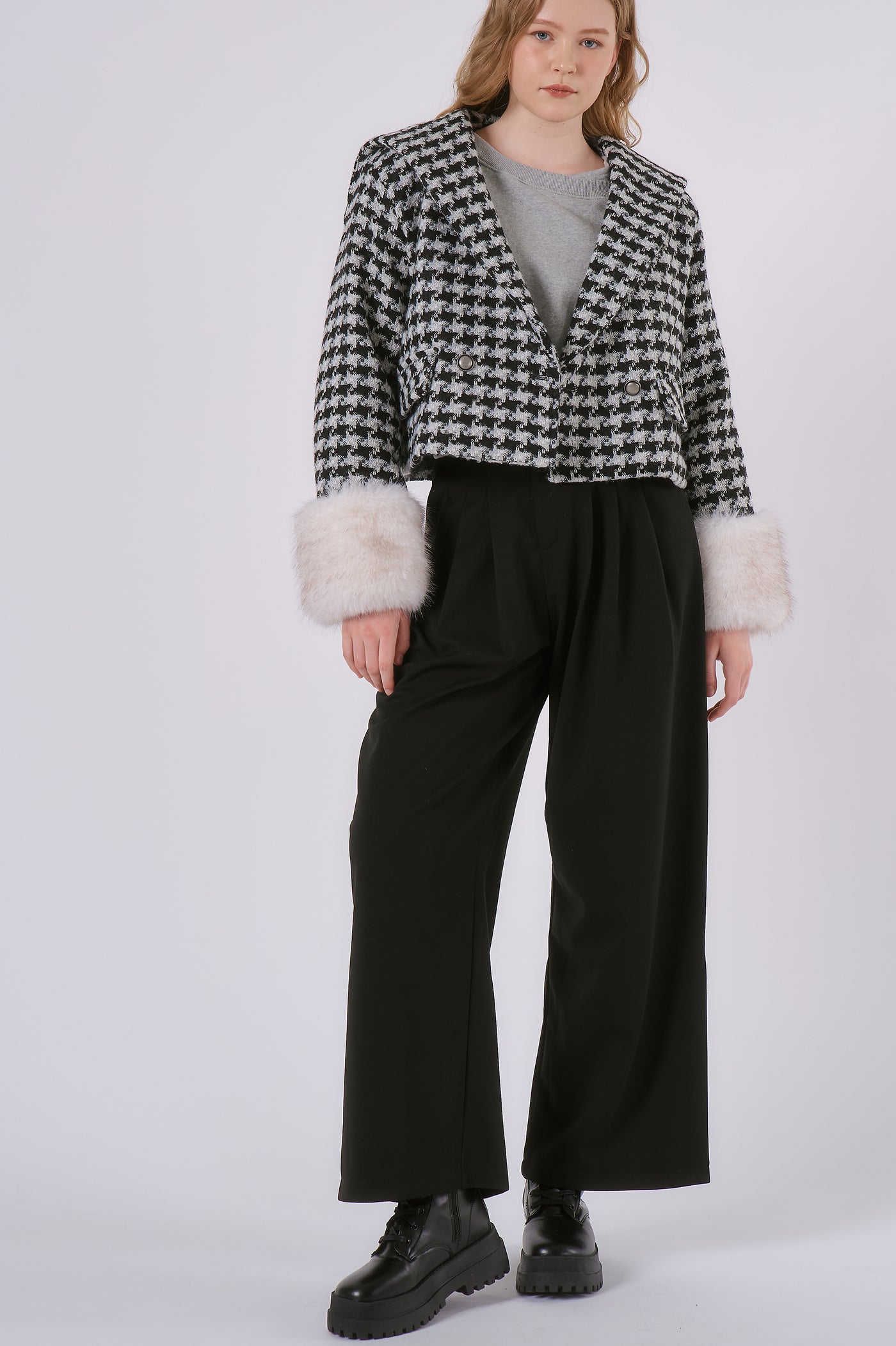 storets.com Poline Faux Fur Houndstooth Jacket