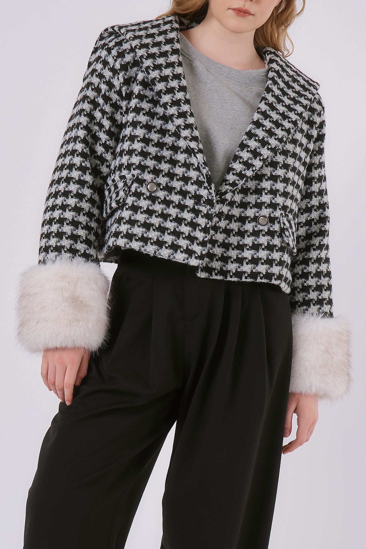 storets.com Poline Faux Fur Houndstooth Jacket
