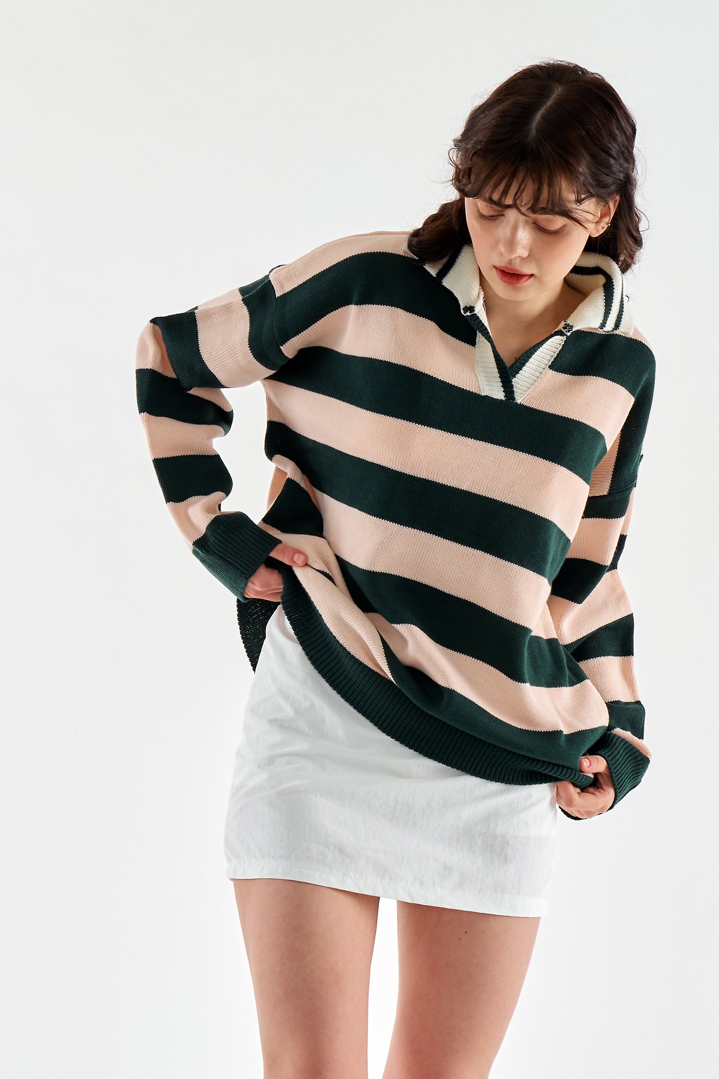 storets.com Rosy Stripe Collar Sweater