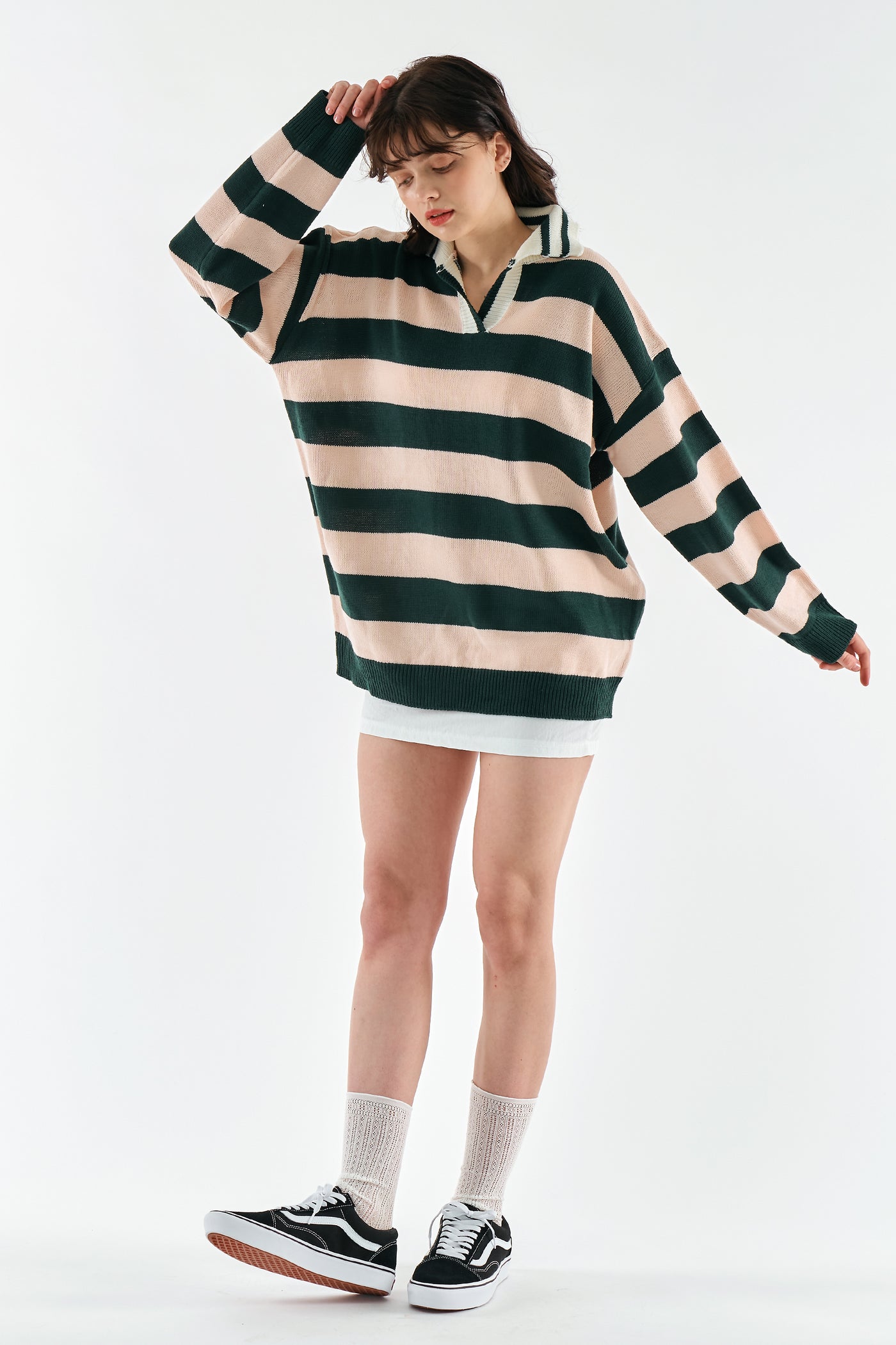 storets.com Rosy Stripe Collar Sweater
