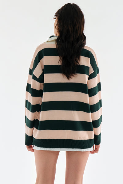 storets.com Rosy Stripe Collar Sweater