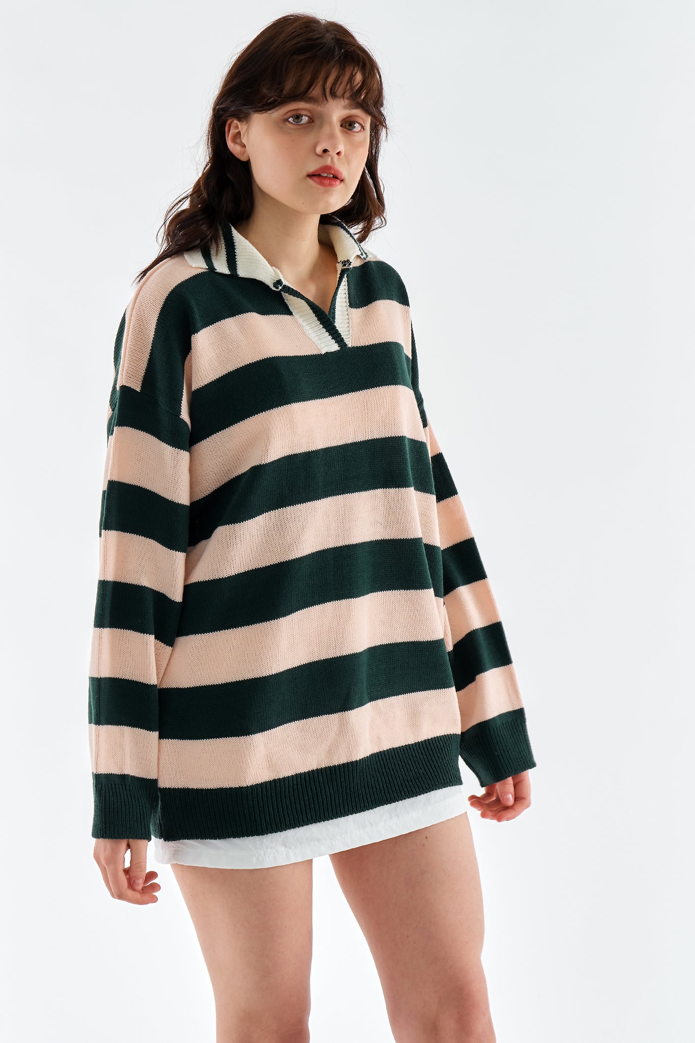 storets.com Rosy Stripe Collar Sweater