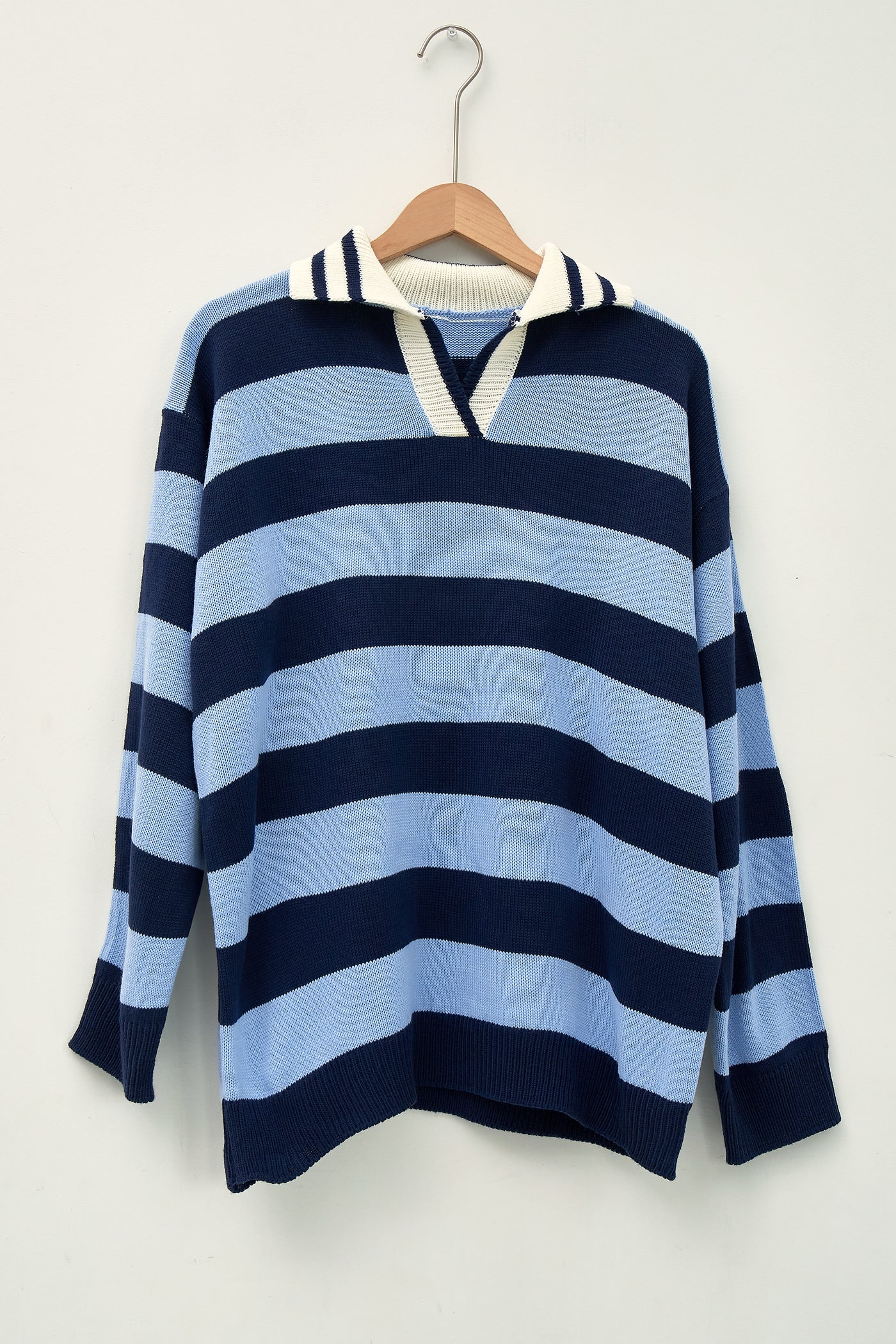 storets.com Rosy Stripe Collar Sweater