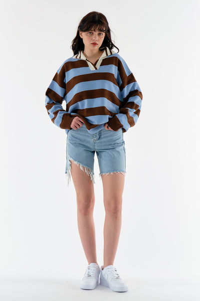 storets.com Rosy Stripe Collar Sweater