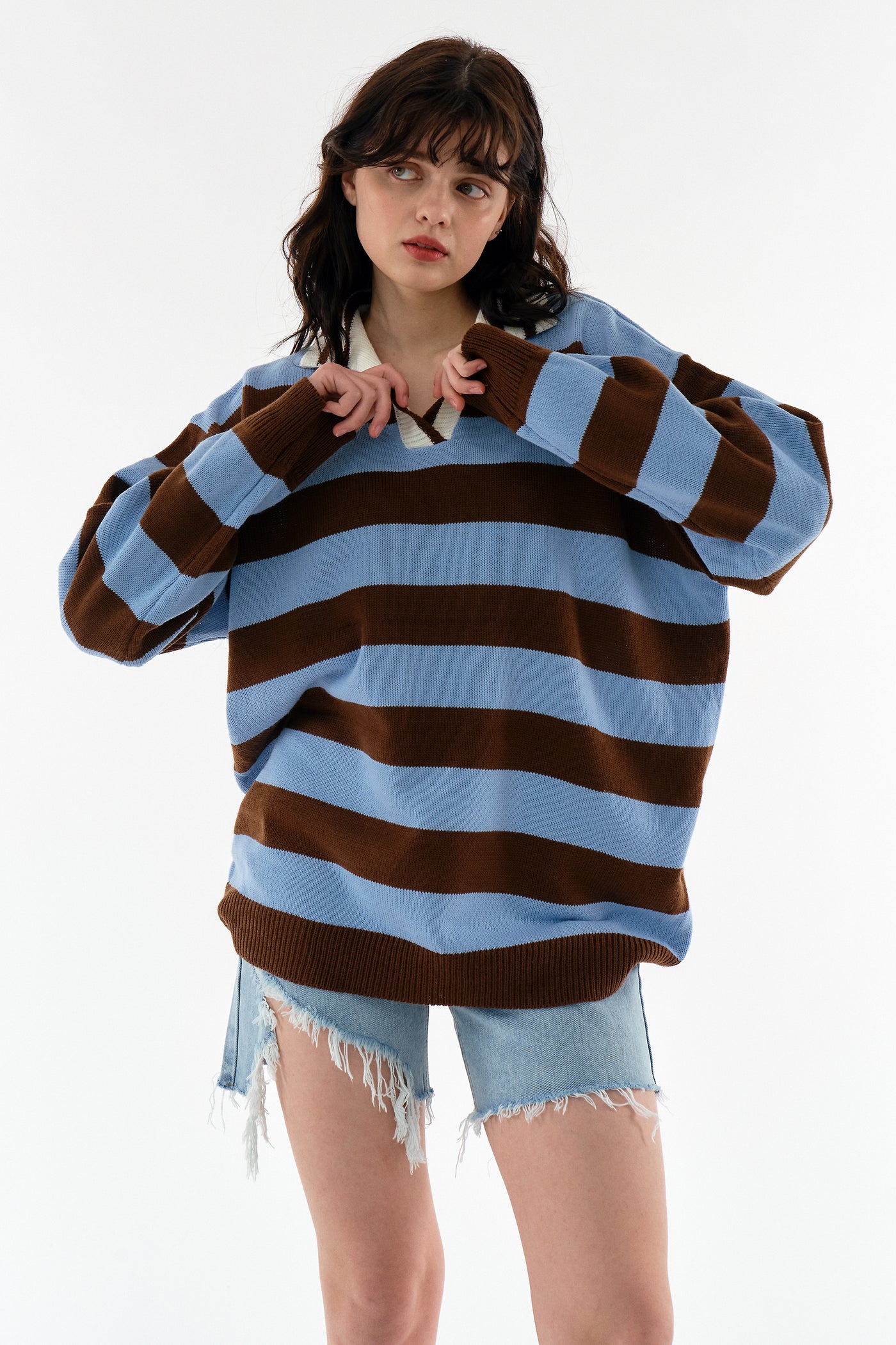 storets.com Rosy Stripe Collar Sweater