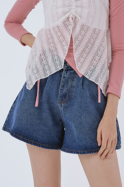 storets.com Zoe Pintucked Denim Shorts
