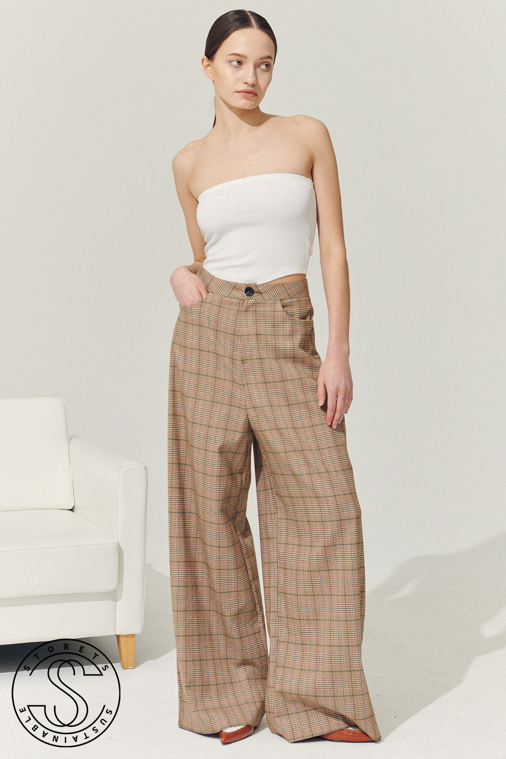 storets.com Re:born Mya Wide Leg Pants in Plaid