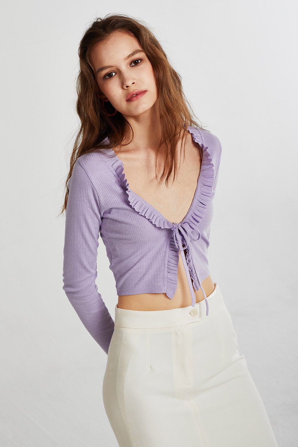 storets.com Luna Ruffle Trim Cropped Cardigan