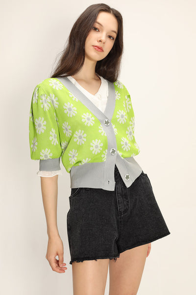 storets.com Kathleen Floral Puffed Cardigan