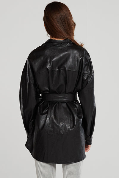 storets.com Louise Oversized Pleather Shirt w/Belt