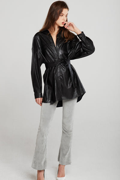 storets.com Louise Oversized Pleather Shirt w/Belt