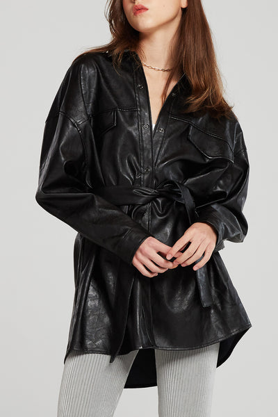 storets.com Louise Oversized Pleather Shirt w/Belt