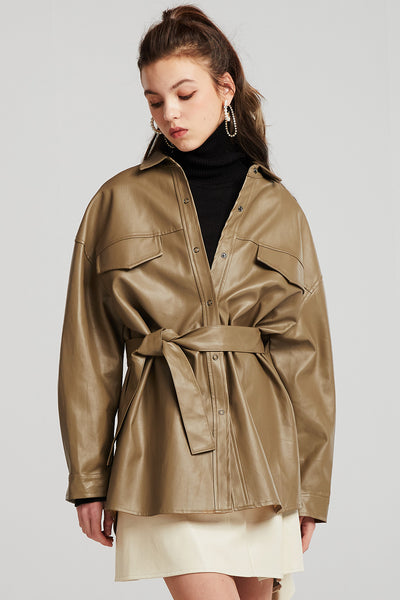 storets.com Louise Oversized Pleather Shirt w/Belt