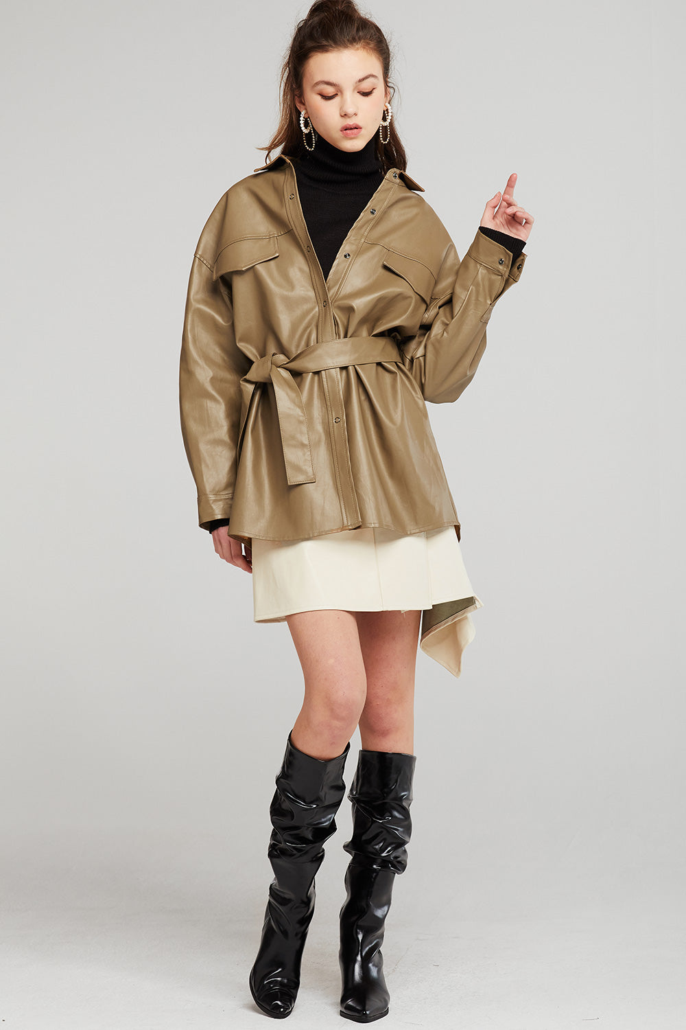 storets.com Louise Oversized Pleather Shirt w/Belt