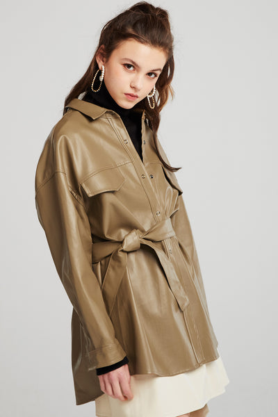 storets.com Louise Oversized Pleather Shirt w/Belt