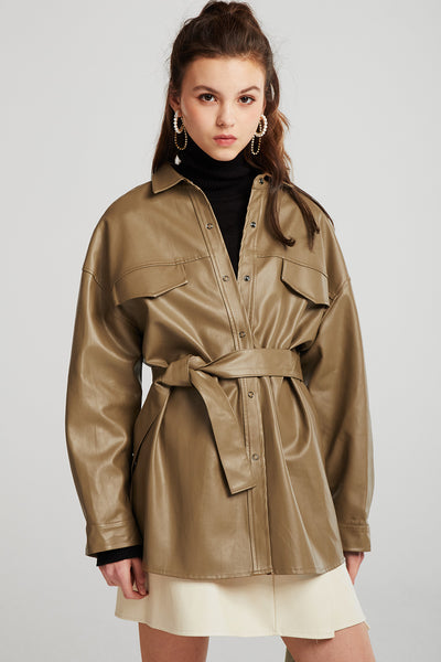 storets.com Louise Oversized Pleather Shirt w/Belt