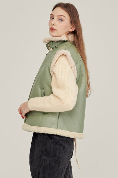 storets.com Daniela Pleather Shearling Vest