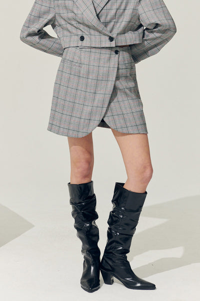storets.com Re:born Eva Tulip Wrap Mini Plaid Skirt