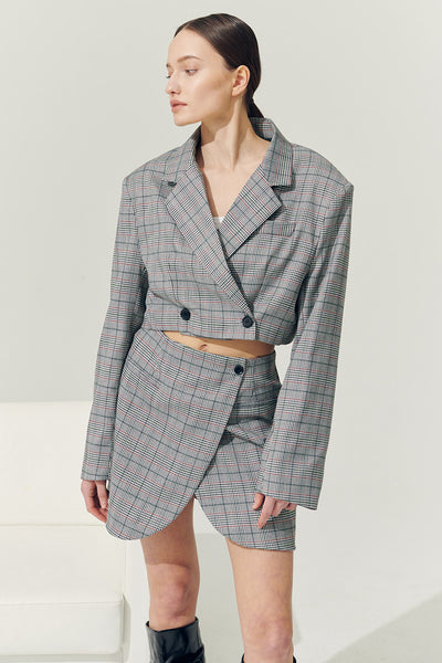 storets.com Re:born Eva Tulip Wrap Mini Plaid Skirt