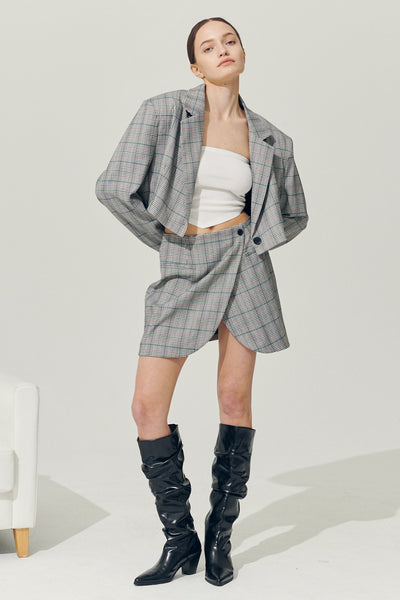 storets.com Re:born Eva Tulip Wrap Mini Plaid Skirt
