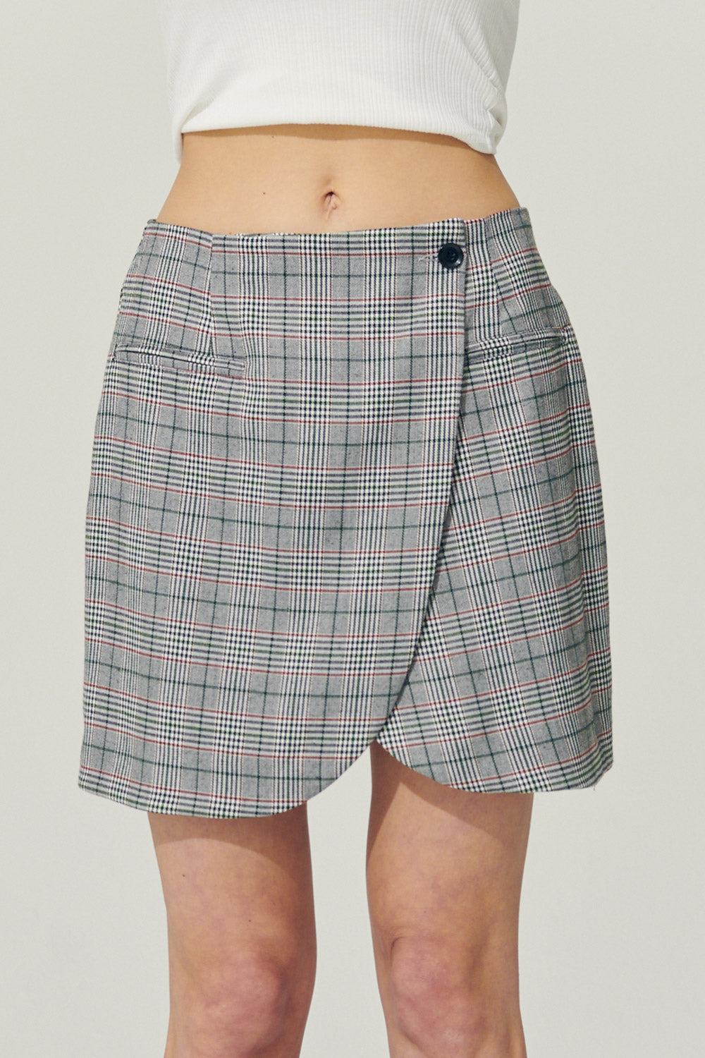 storets.com Re:born Eva Tulip Wrap Mini Plaid Skirt