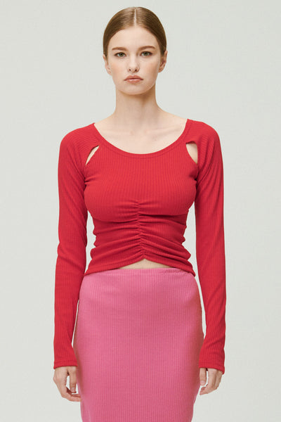 storets.com Ada Cutout Ruched Ribbed Top