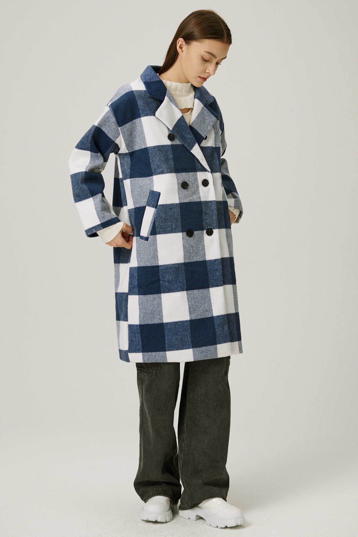 storets.com Dolly Double Breasted Coat in Plaid