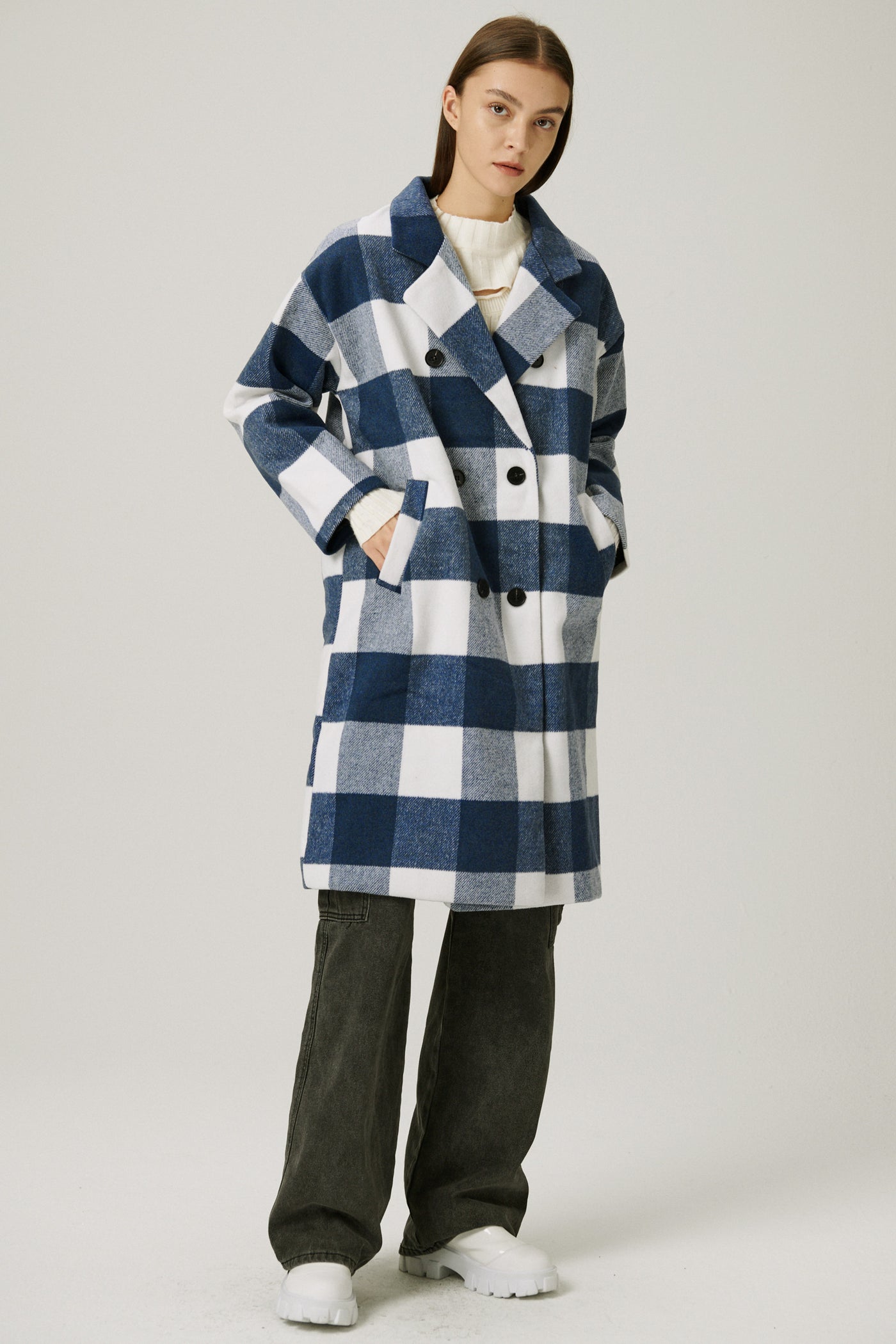 storets.com Dolly Double Breasted Coat in Plaid