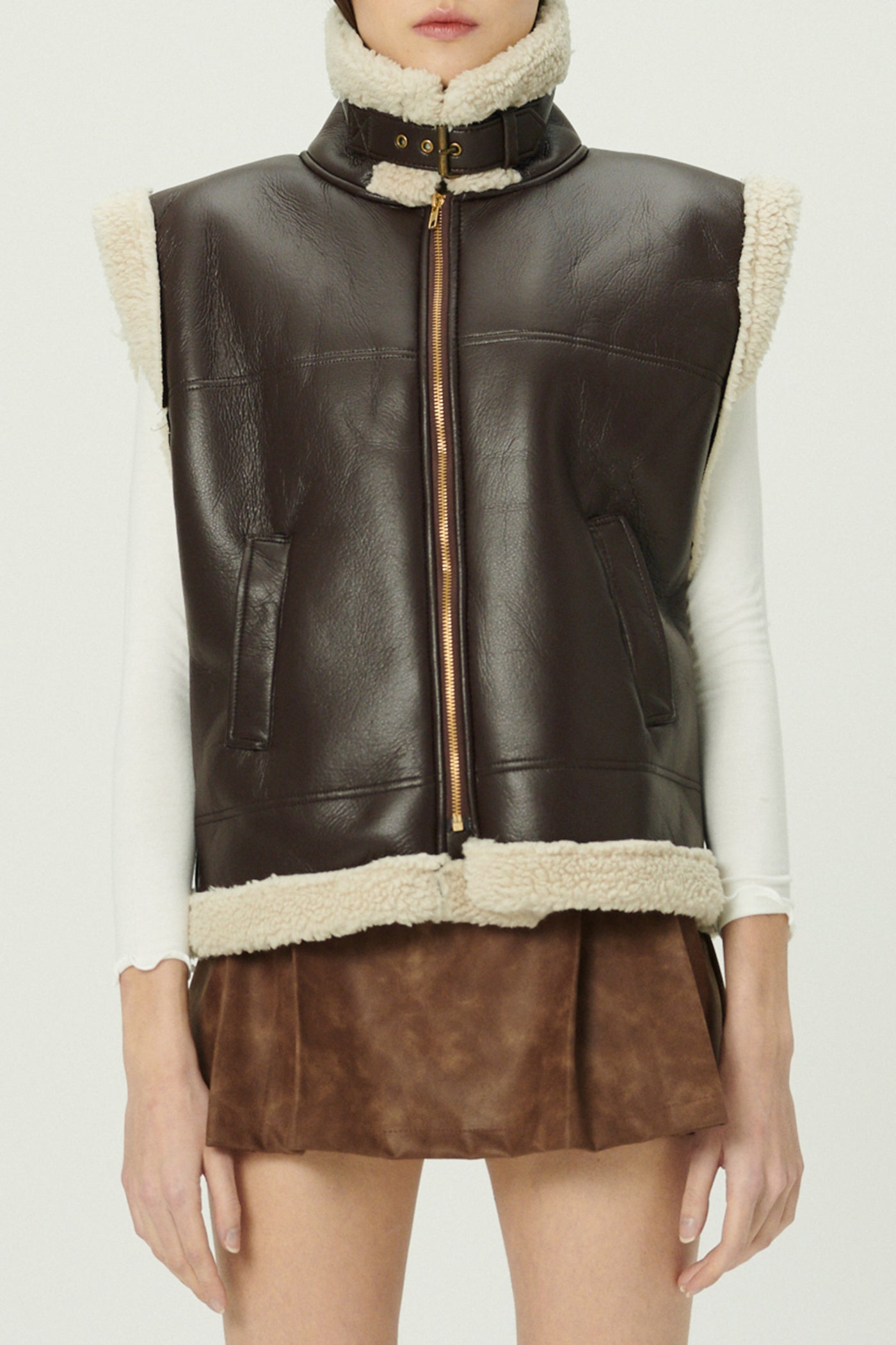 storets.com Daniela Pleather Shearling Vest