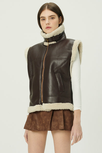 storets.com Daniela Pleather Shearling Vest